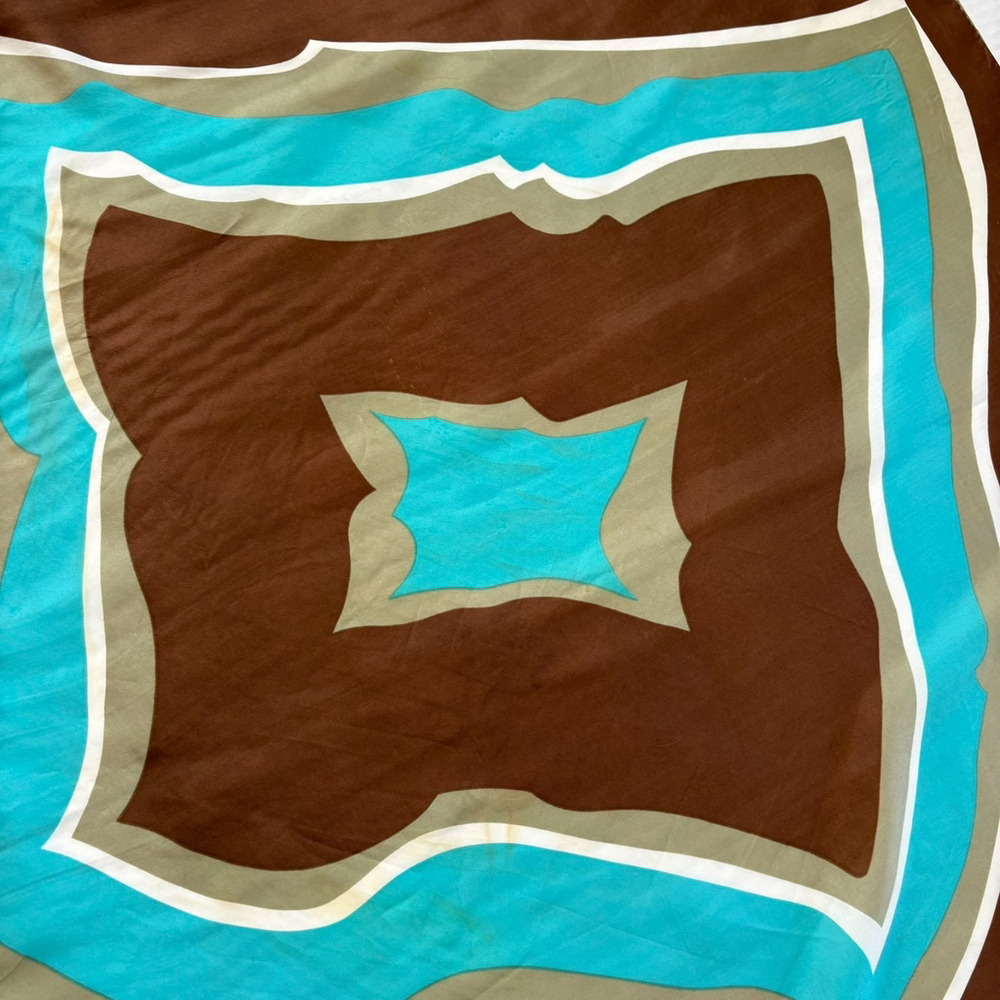 Vintage Sally Gee Brown Blue Abstract Silk Blend Scarf - Picture 10 of 10